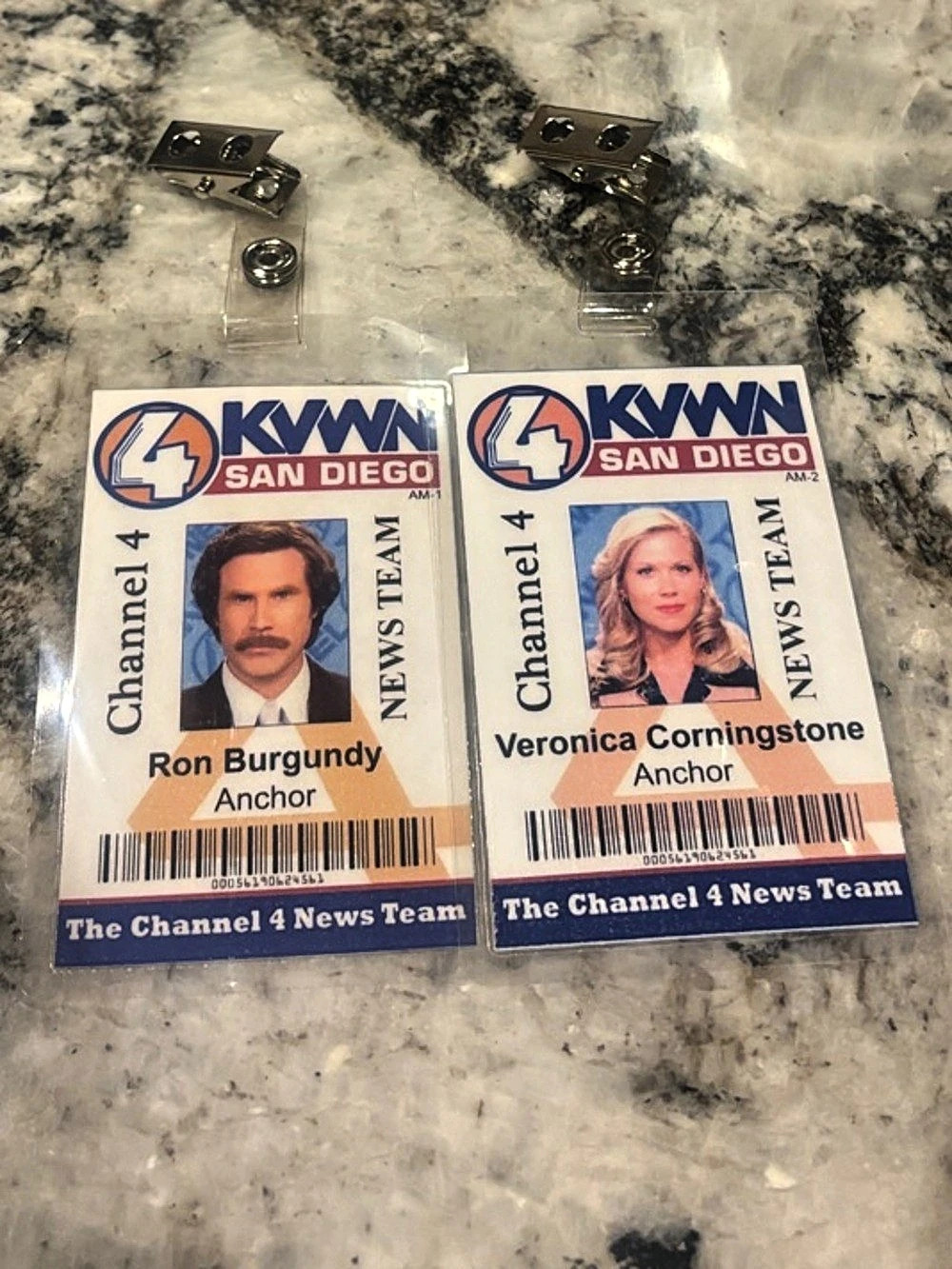 Anchorman Ron Burgundy & Veronica Corningstone ID Badge Prop Set